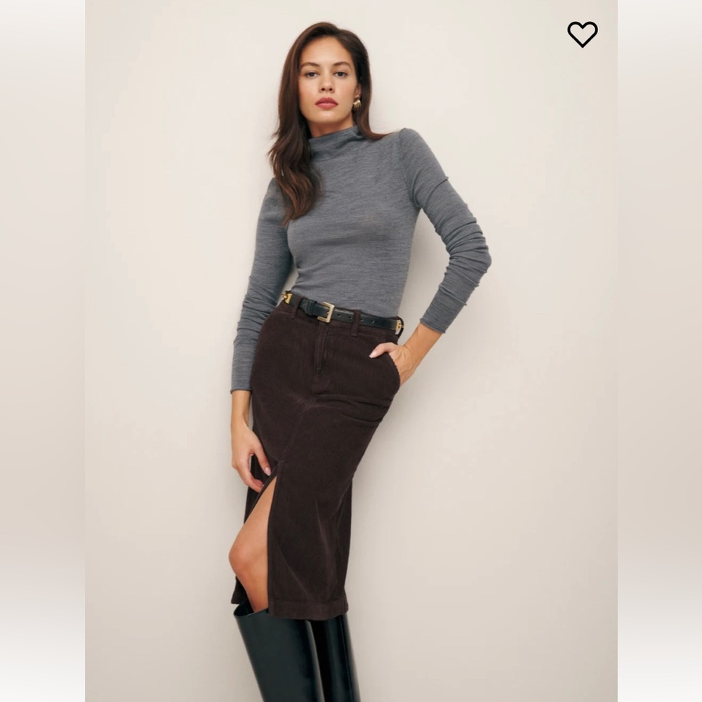 NWT Reformation Lila Corduroy Midi Skirt.